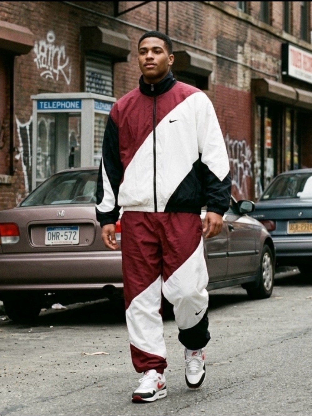 Vintage 90s Nike Windbreaker Jacket Color Block Swoosh Maroon Black White Men XL
